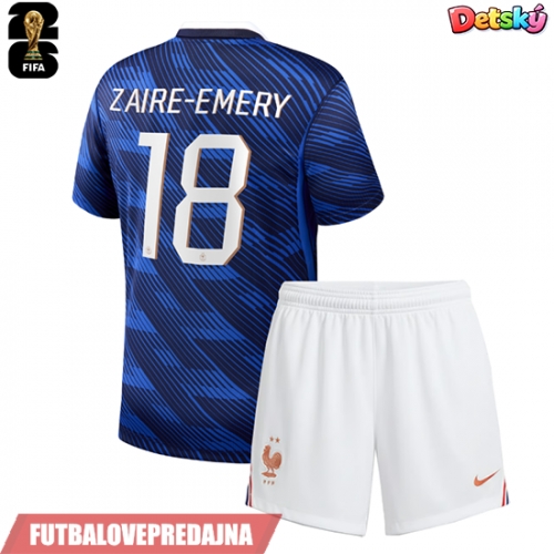 Lacne Dětský Futbalové dres Francúzsko Warren Zaire-Emery #18 MS 2026 Krátky Rukáv - Domáci (+ trenírky)